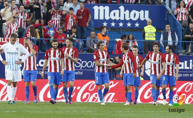 Los jugadores del Atlético celebran uno de los goles (Foto: LFP).