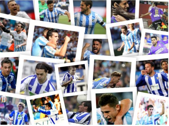 Mosaico con los 20 goleadores malagueños en Primera con el Málaga CF.