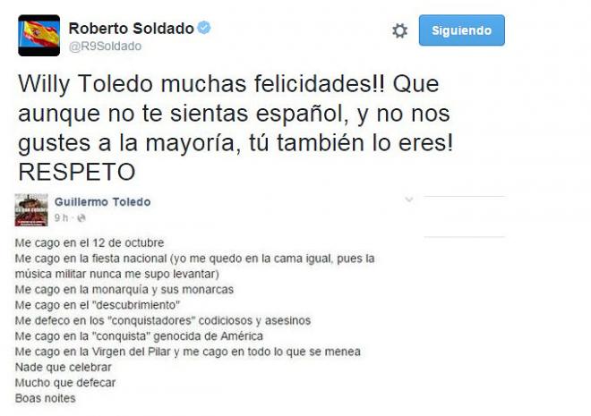 Roberto Soldado le contesta por Twitter.