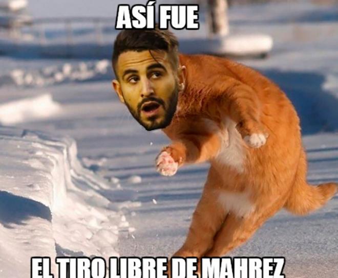 Meme con el gol de Mahrez con el Leicester.