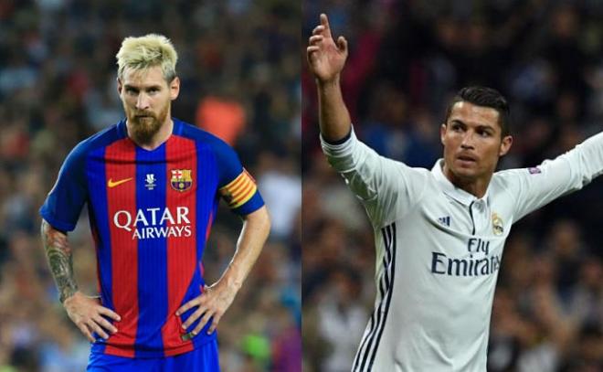 Dos leyendas del fútbol: Messi y Cristiano.