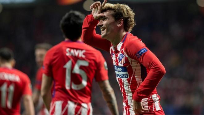 Griezmann celebra un gol con el Atlético en la Europa League.