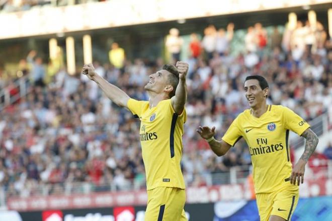 Meunier celebra su primer gol al Dijon (Foto: PSG).