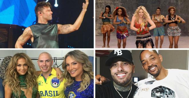 Ricky Martin; Shakira; Pitbull, Jennifer Lopez y Claudia Leitte y Nicky Jam con Will Smith.