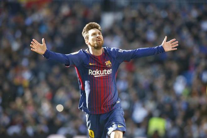 Messi celebra su gol en el Camp Nou.