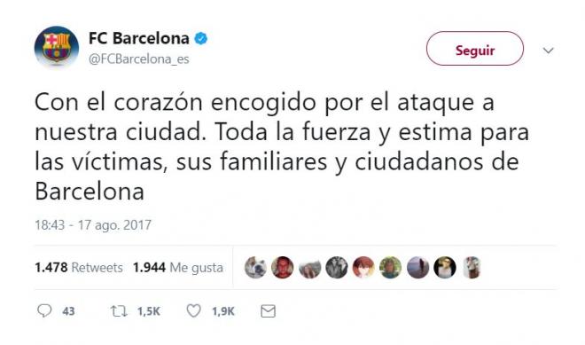 La respuesta del FC Barcelona tras el atentado.