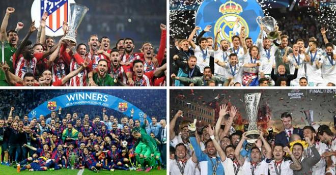 Real Madrid, Barça, Atlético y Sevilla celebra títulos continentales.