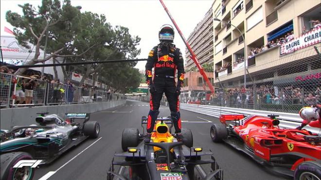 Ricciardo celebra la victoria (Vía: @F1).