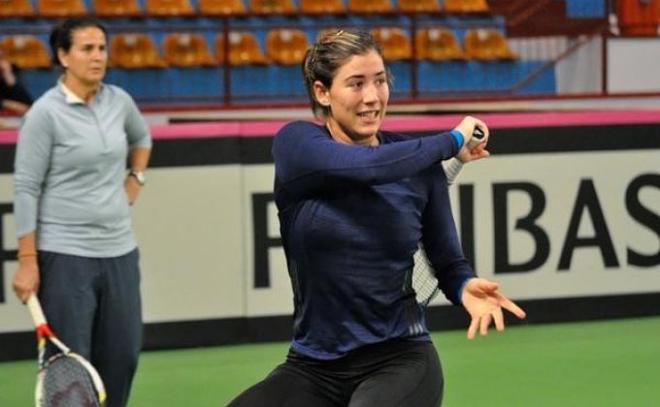 Garbiñe y Conchita, durante un entrenamiento.