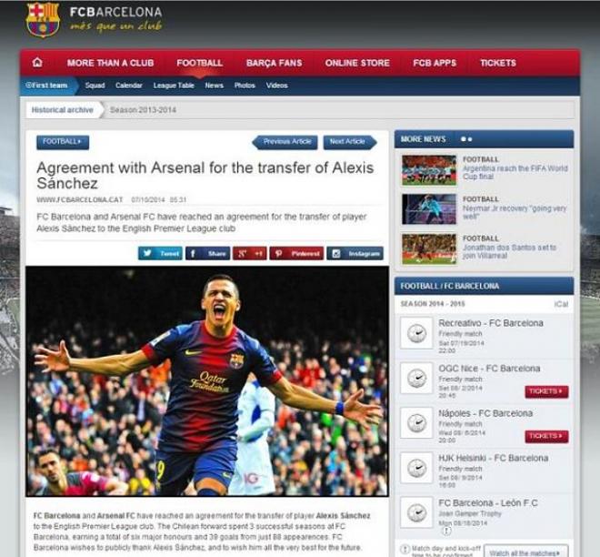 La web del Barcelona publicó la información.