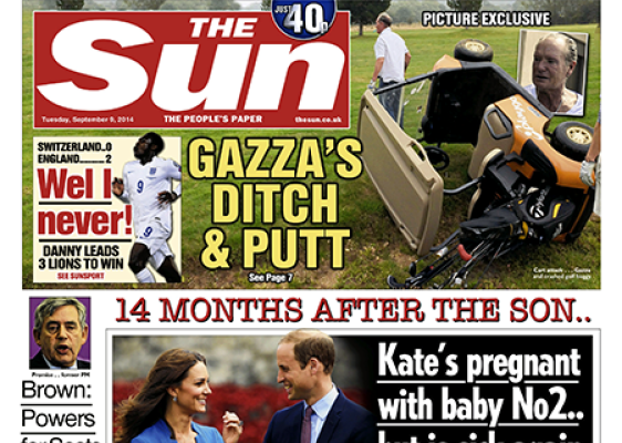 La portada de The Sun, con Gascoigne como protagonista.