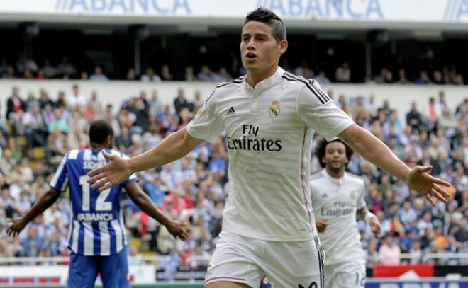 James celebrando el segundo gol del Madrid.