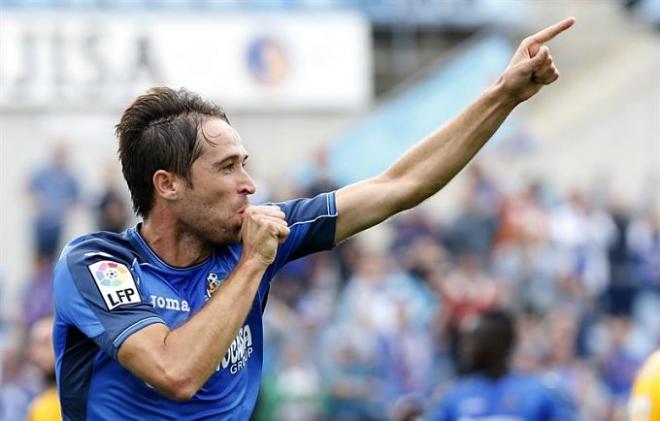 Míchel celebra el gol del Getafe.