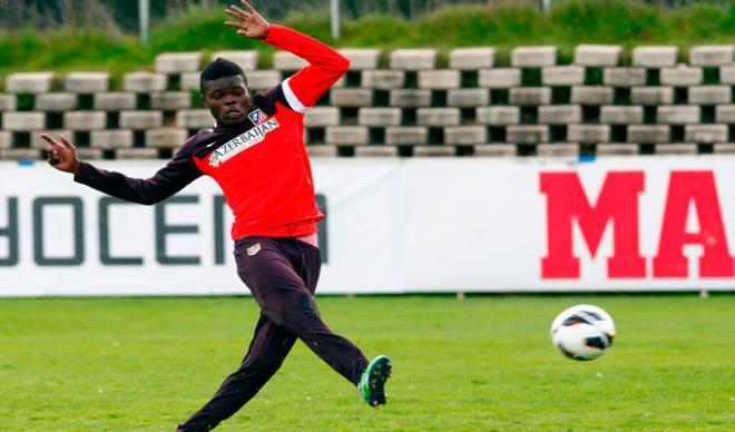 El ghanés, en un entrenamiento con el Atlético de Madrid.