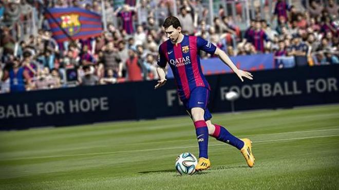 Messi en el FIFA15 jugando en el Camp Nou.