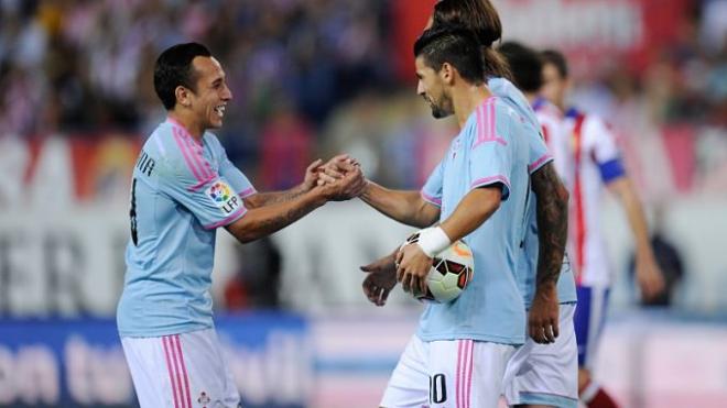 Orellana celebra con Nolito el gol al Atlético la pasada jornada.