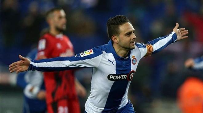 Sergio García celebra un gol con el Espanyol.