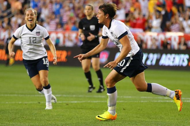 La estadounidense Abby Wambach, celebrando un gol.