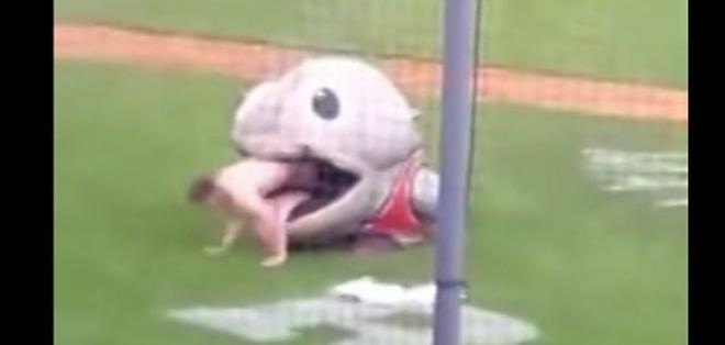 El pez escupe al jugador de béisbol.