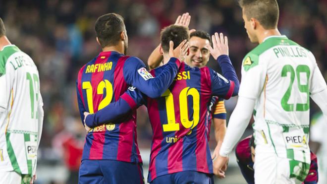 El conjunto catalán celebrando un gol.