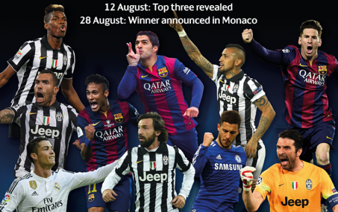 Los diez candidatos al Premio Mejor Jugador de la UEFA.