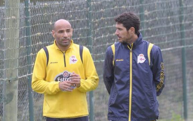 Manuel Pablo, junto al técnico Víctor Sánchez del Amo.