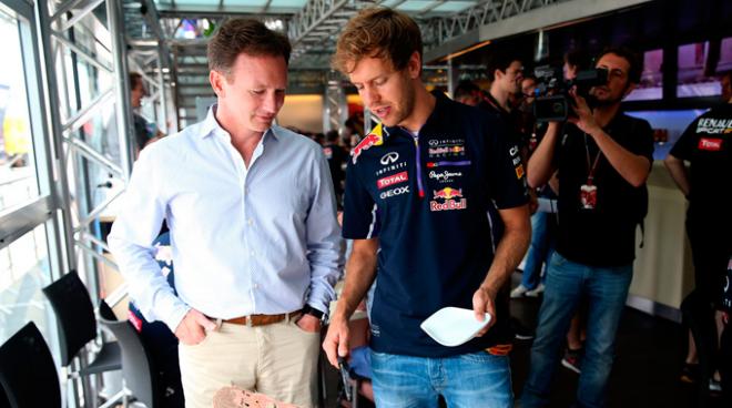 Horner y Vettel, en un acto de Red Bull