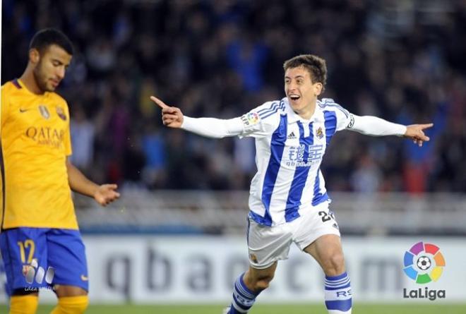 Oyarzabal celebra el gol