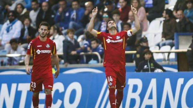 Pedro León celebra el 0-1 del Getafe.