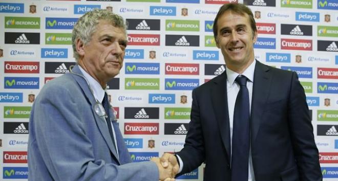 Lopetegui, junto a Villar en su presentación oficial.