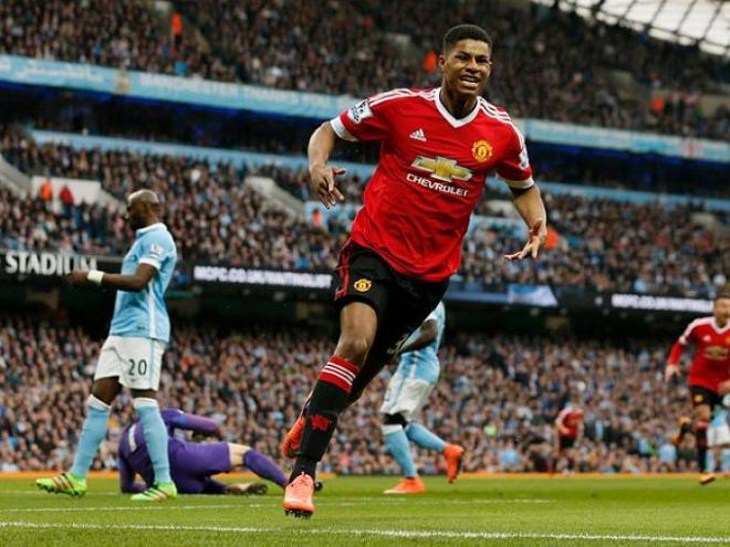 Rashford celebra el gol conseguido ante el City.