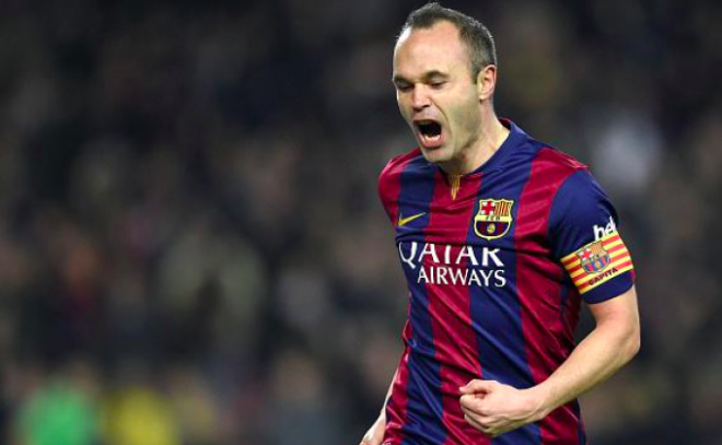 Iniesta celebra un gol con la camiseta del Barcelona