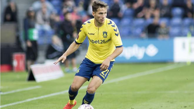 Andrew Hjulsager, en un partido con el Brondby.