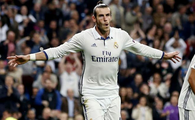 Bale celebra un gol con el Real Madrid.