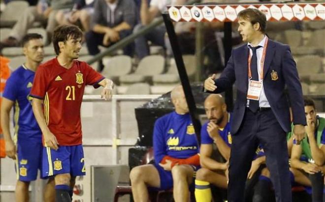 Lopetegui junto a Silva, en un encuentro de España.