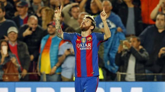 Messi celebra uno de los goles conseguidos ante el City.