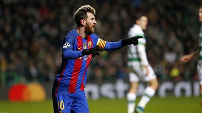 Messi celebra un gol conseguido ante el Celtic.