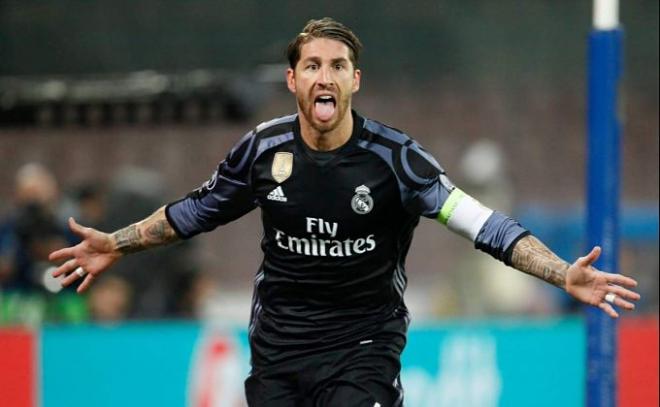 Sergio Ramos, tras marcar al Nápoles.