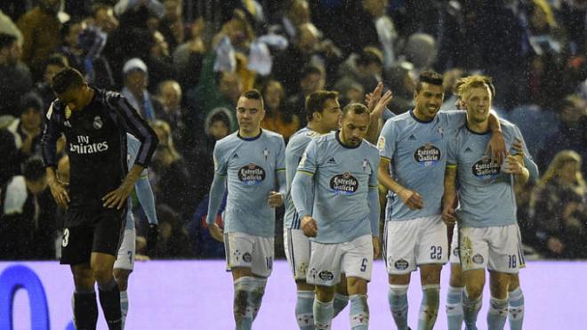 La celebración de los jugadores del Celta en Balaídos.