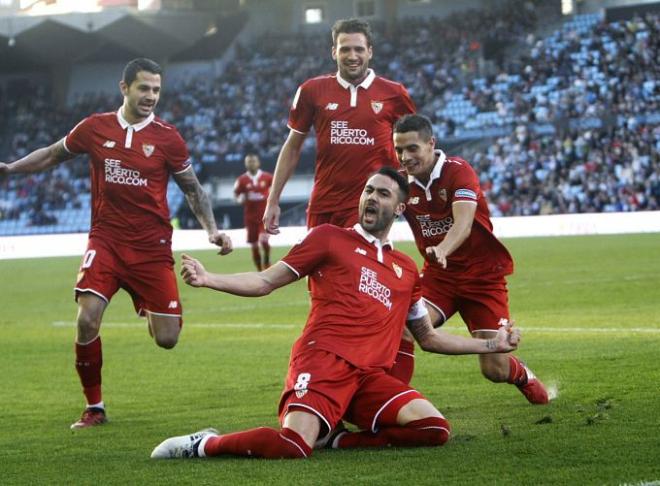 Iborra celebra uno de sus goles al Celta.