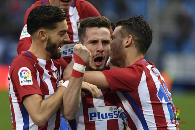 Saúl celebra su gol ante Las Palmas.