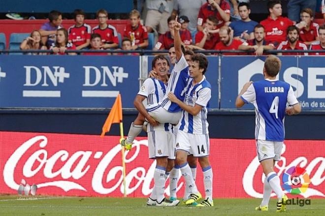 Juanmi celebra su gol ante Osasuna.