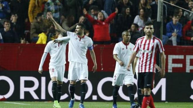 Iborra celebra el gol de la victoria.