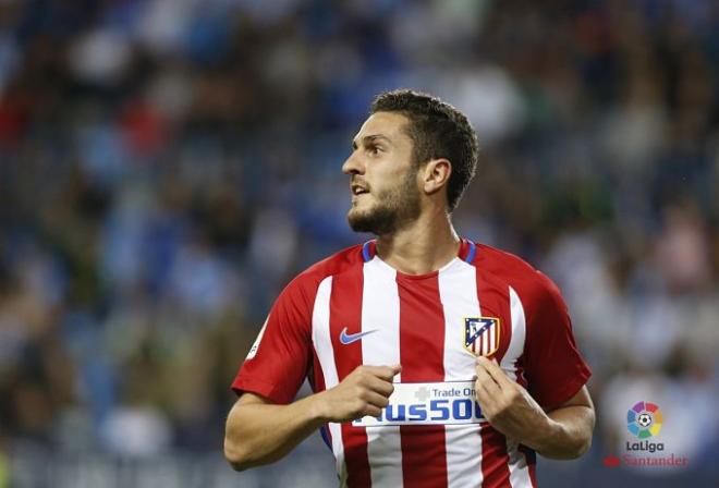 Koke celebra su gol en La Rosaleda.