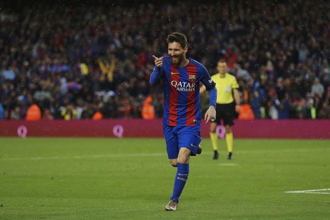 Messi celebra uno de sus goles.