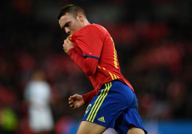 Iago Aspas celebra su gol con España ante Inglaterra.