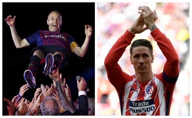 Iniesta y Torres, homenajeados por sus compañeros y aficionados.