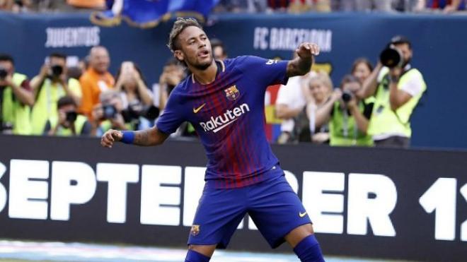Neymar, celebrando uno de sus goles ante la Juve.