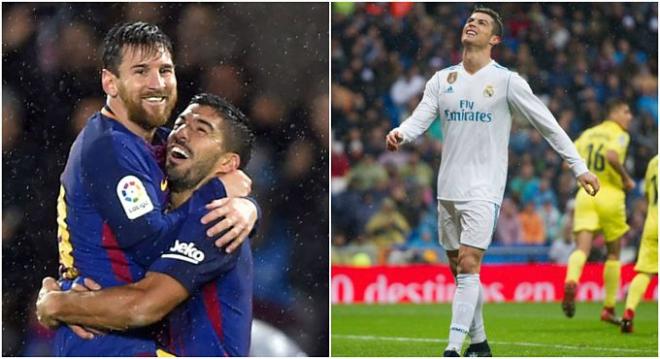 La alegría de Messi y Suárez contrasta con la frustración de Cristiano.