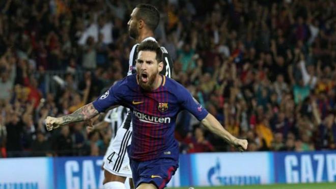 Messi celebra su primer tanto a la Juventus.
